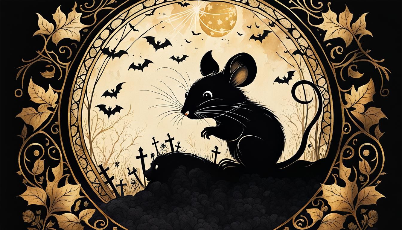 Spooky Chibi Mouse Portrait in Film Noir Style