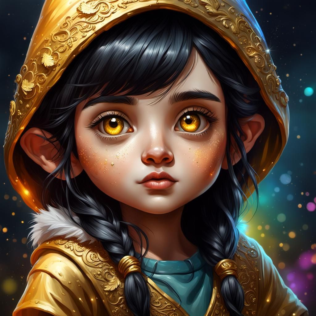 Detailed Gnome Female with Golden Eyes as Splash Art