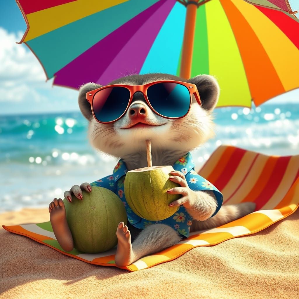 Meerkat Beach Vacation in 3D Anime Style