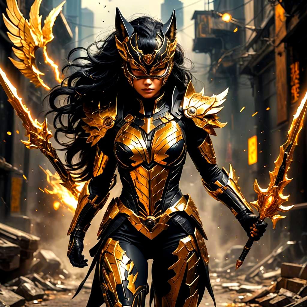 Cybernetic Superheroine Transforms with Golden Energy