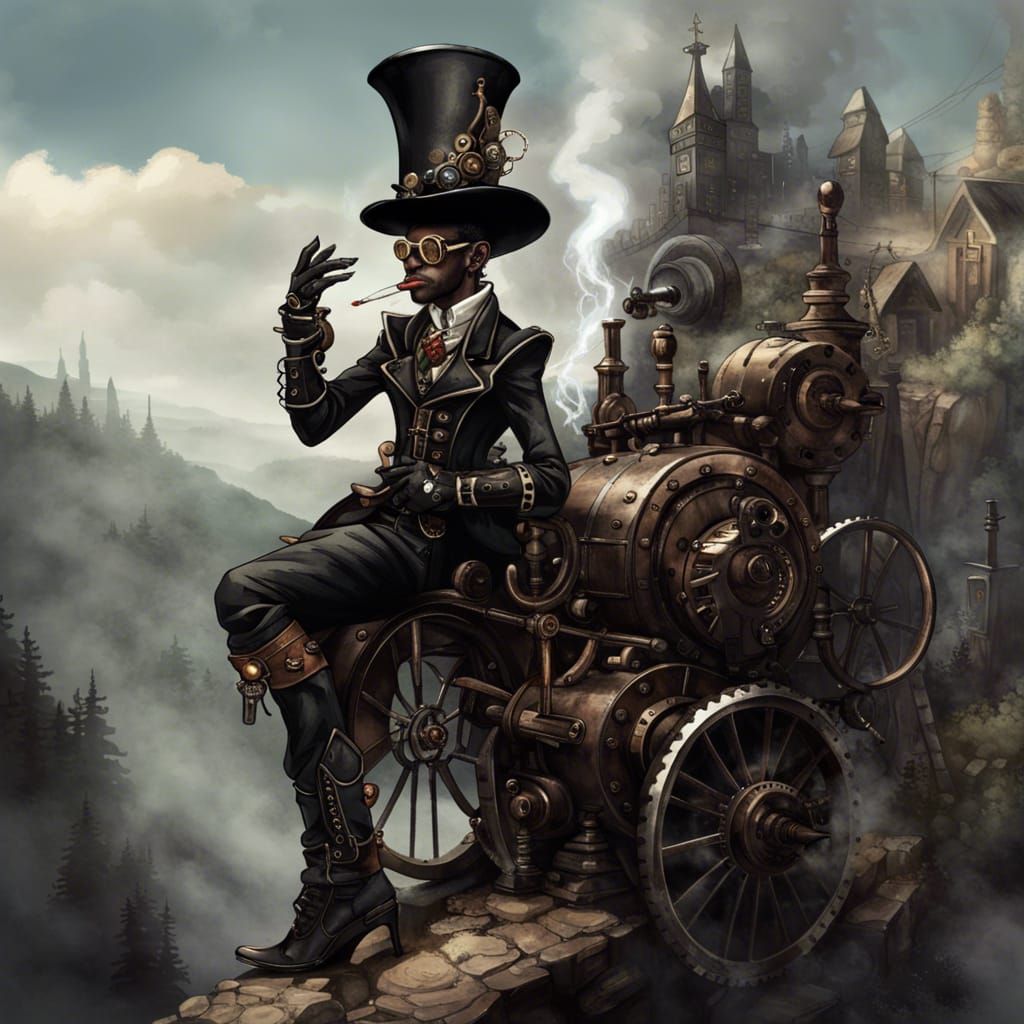 Steampunk Elf Archer on Mountain Peak