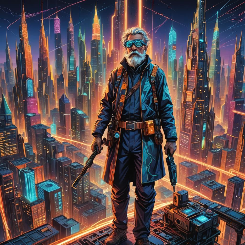 Wizard in Abstract Futurist Metropolis