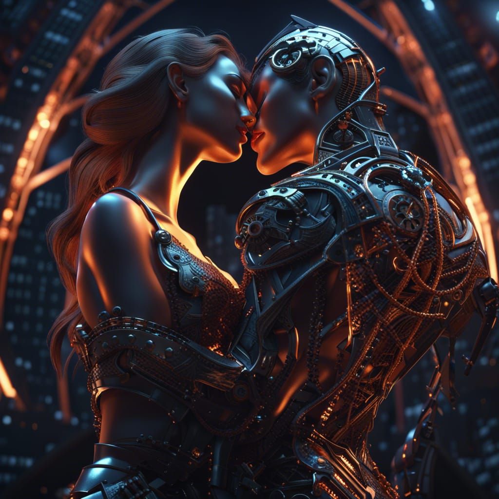 Fiery Man and Night Lady Kiss on Tower