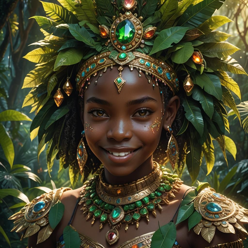 Vibrant Afrofantasy Portrait of Dreamy African Girl