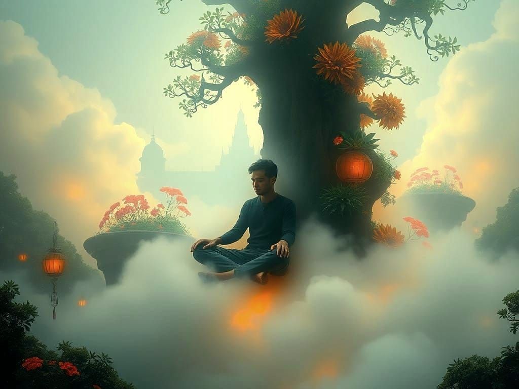 Dreamy Cloudscape in Whimsical, Intricately Detailed Style