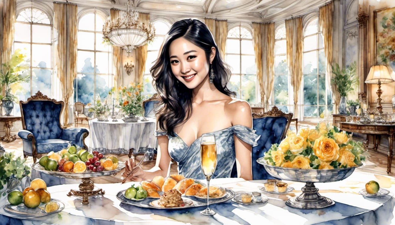 Constance Wu as Hostess: Watercolour Anime Art