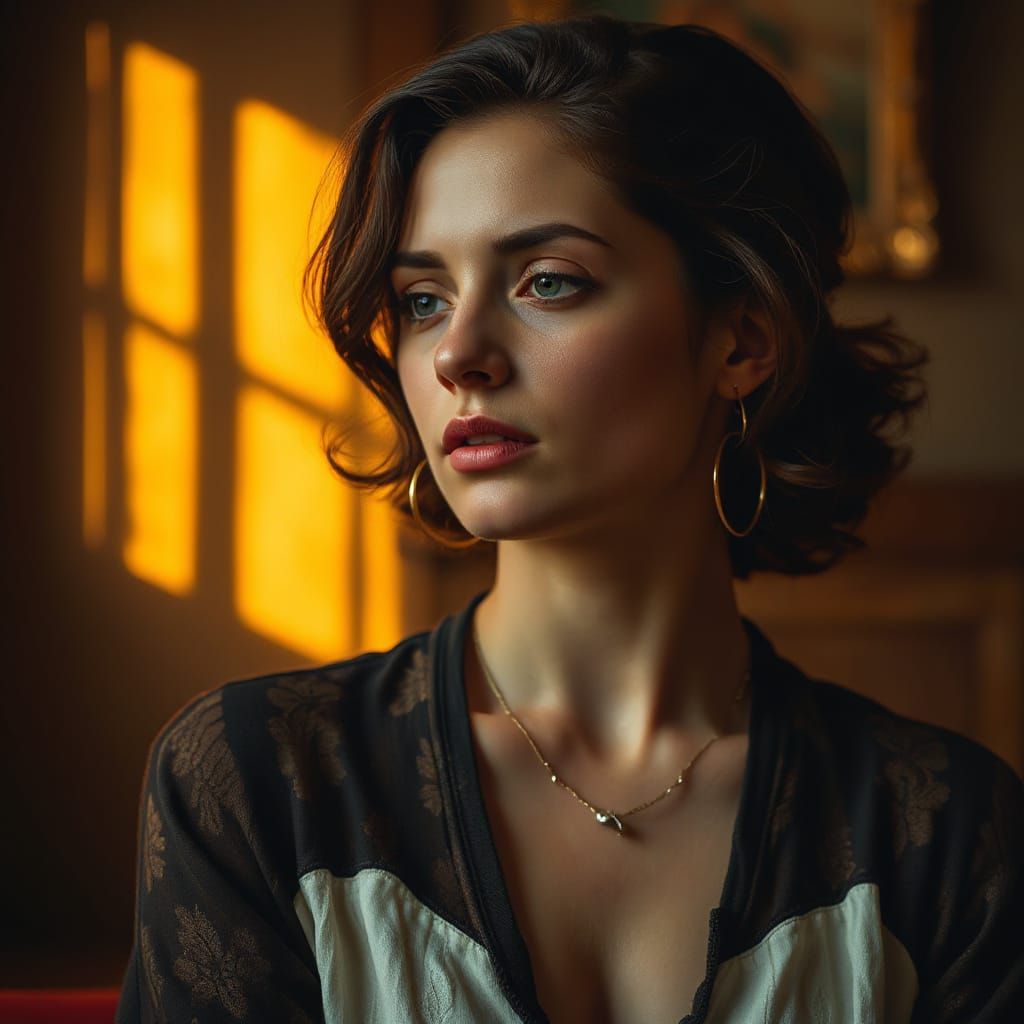 Contemplative Woman in Golden Light