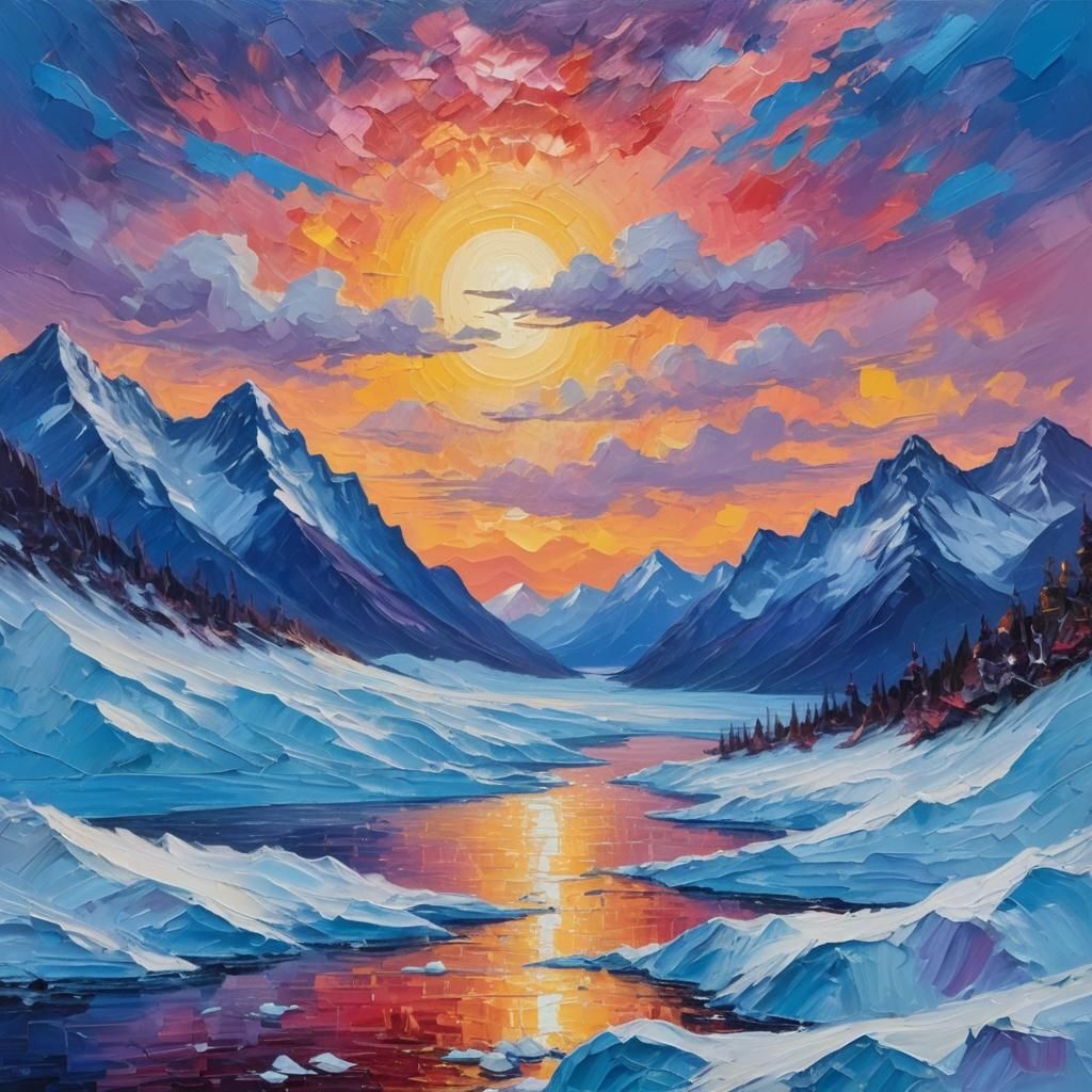 Alaskan Sunset: Impasto Painting in Van Gogh Style