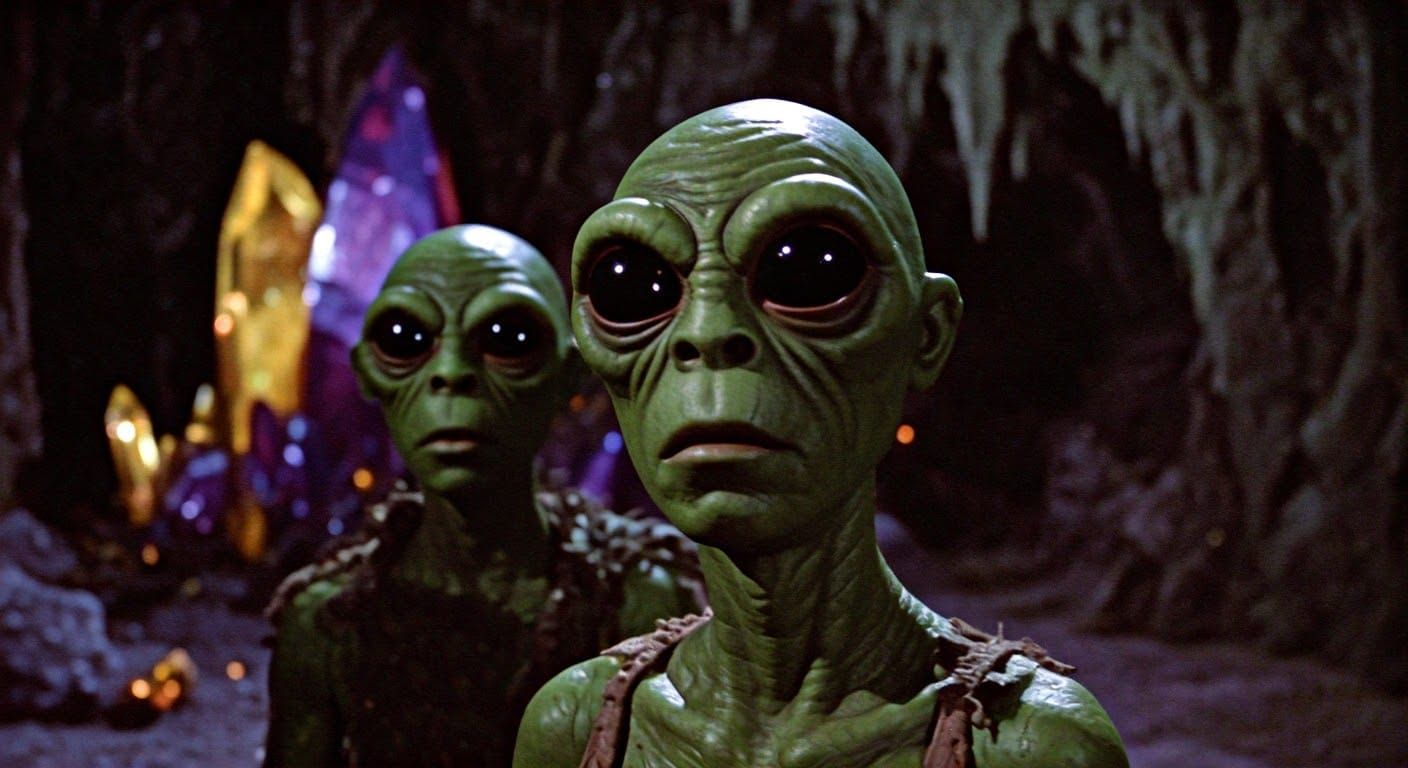 Ancient Sleestak Monstrosities in a Cavernous Purple-Brown R...