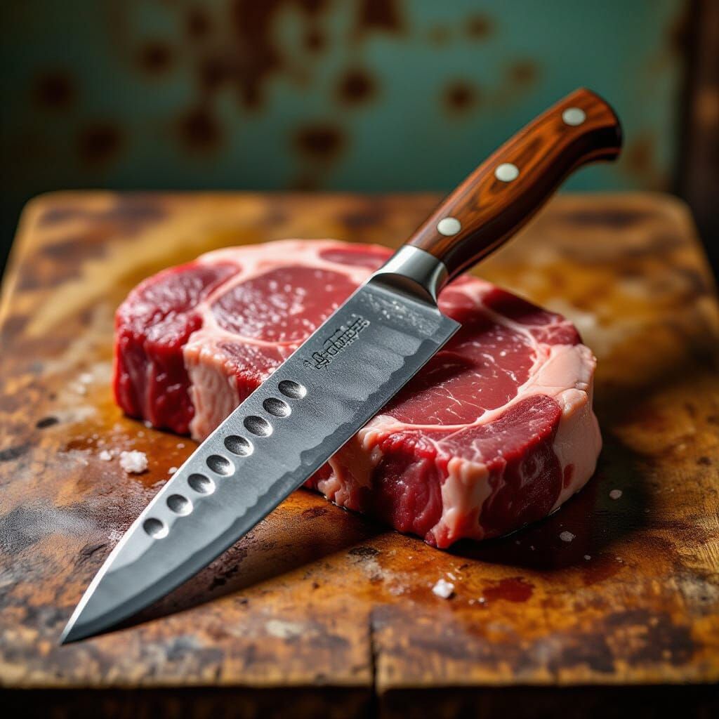 Hyperrealistic Butcher's Knife Still Life