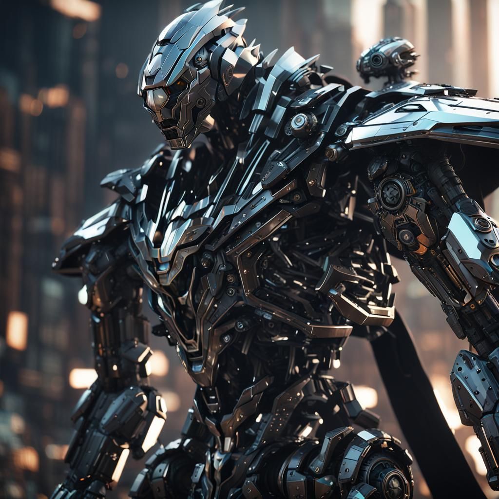 Detailed Robotic Swordsman in Futuristic Sci-Fi Style