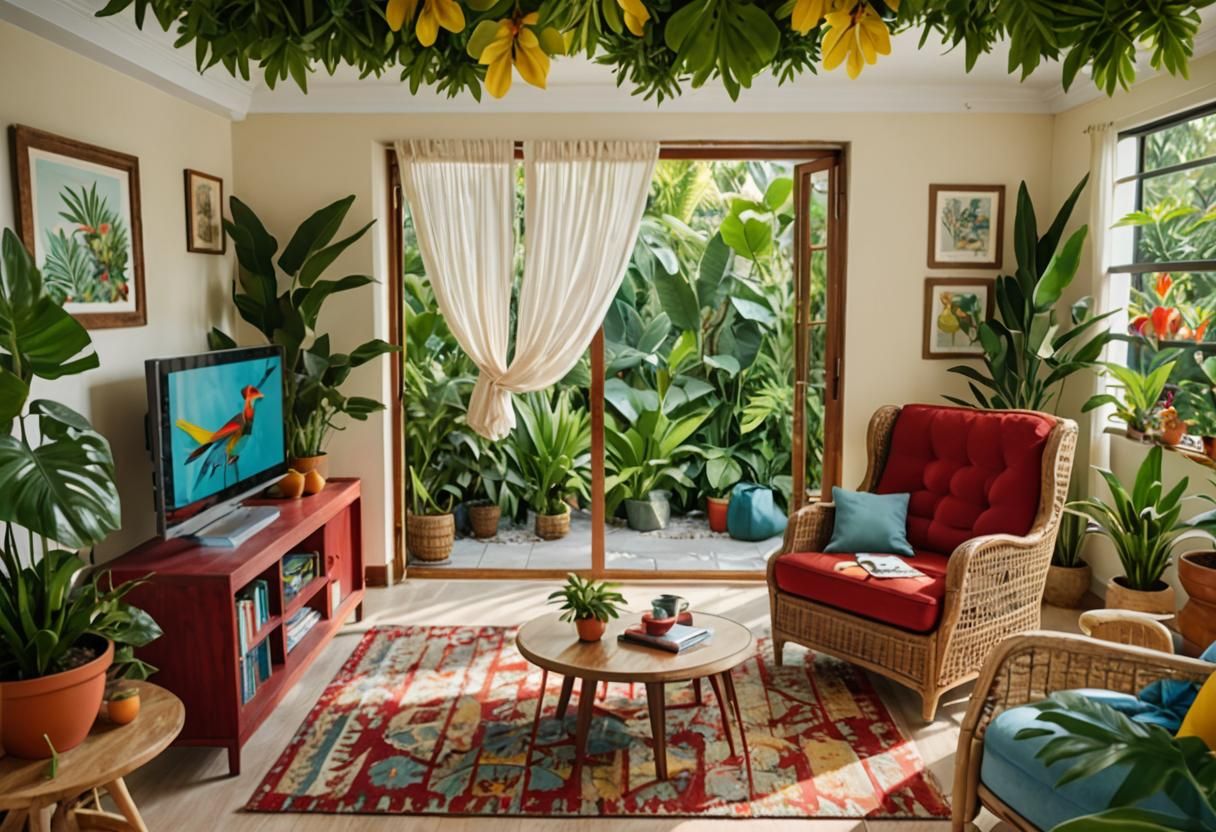 Tropical Modern Living Room Design in Bright Yellow