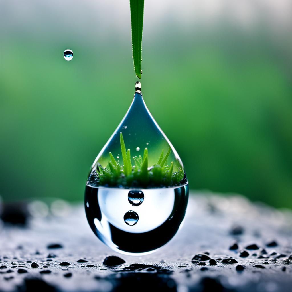 Upside Down World Reflected in Raindrop