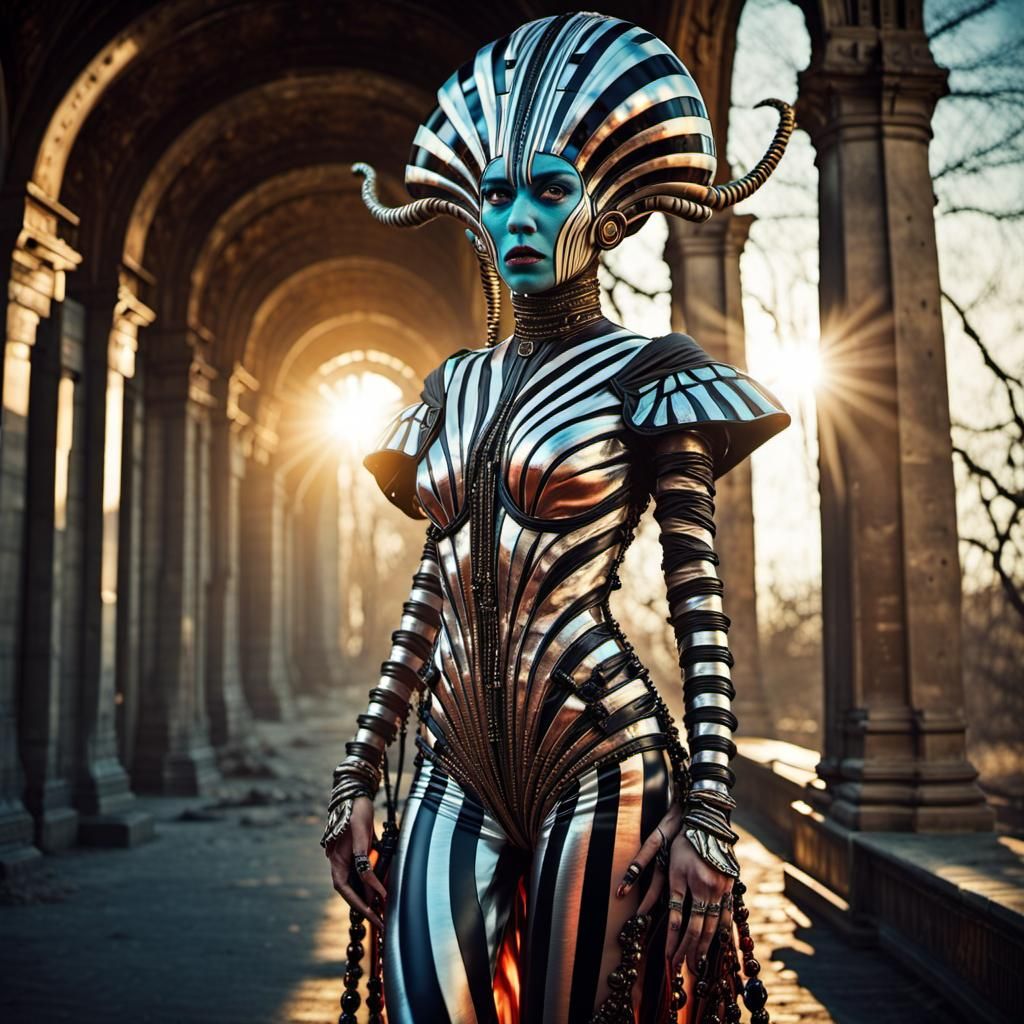 Sci-Fi Alien Empress in Retro-Futuristic Style