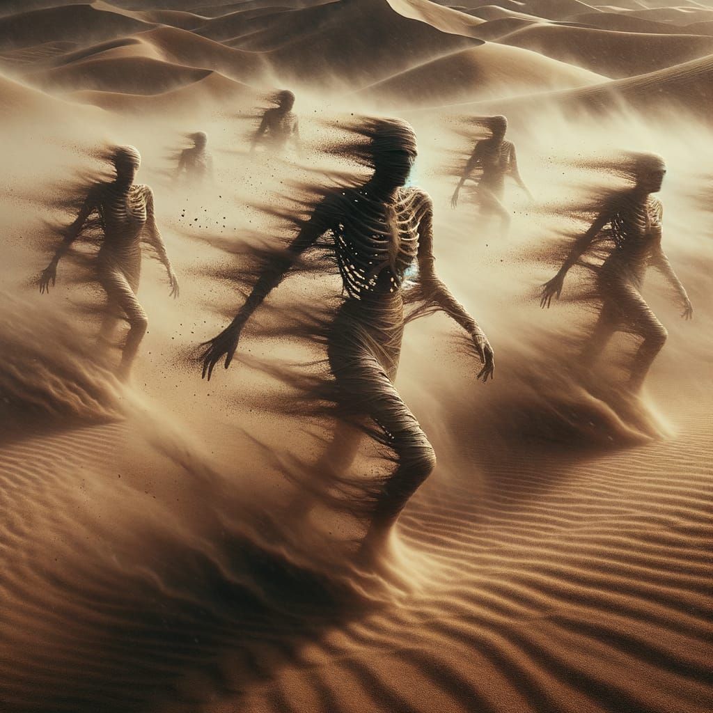 Ethereal Mummies Emerge from Whirlwind Desert Storm