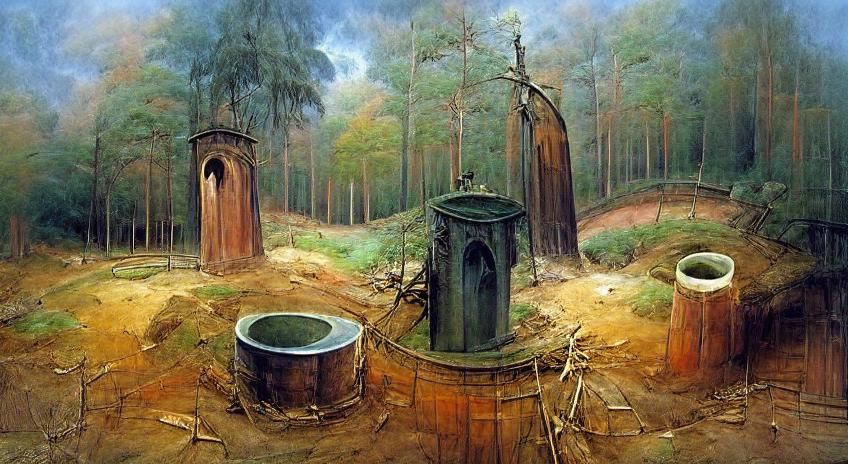 Rustic Well in Forest Clearing: Detailed Painting