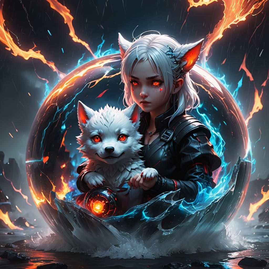 Dragonwolf in Cyberpunk Neon Sky