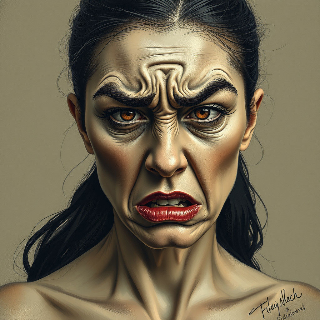Expressive Portrait of a Woman with Conflicting Emotions
