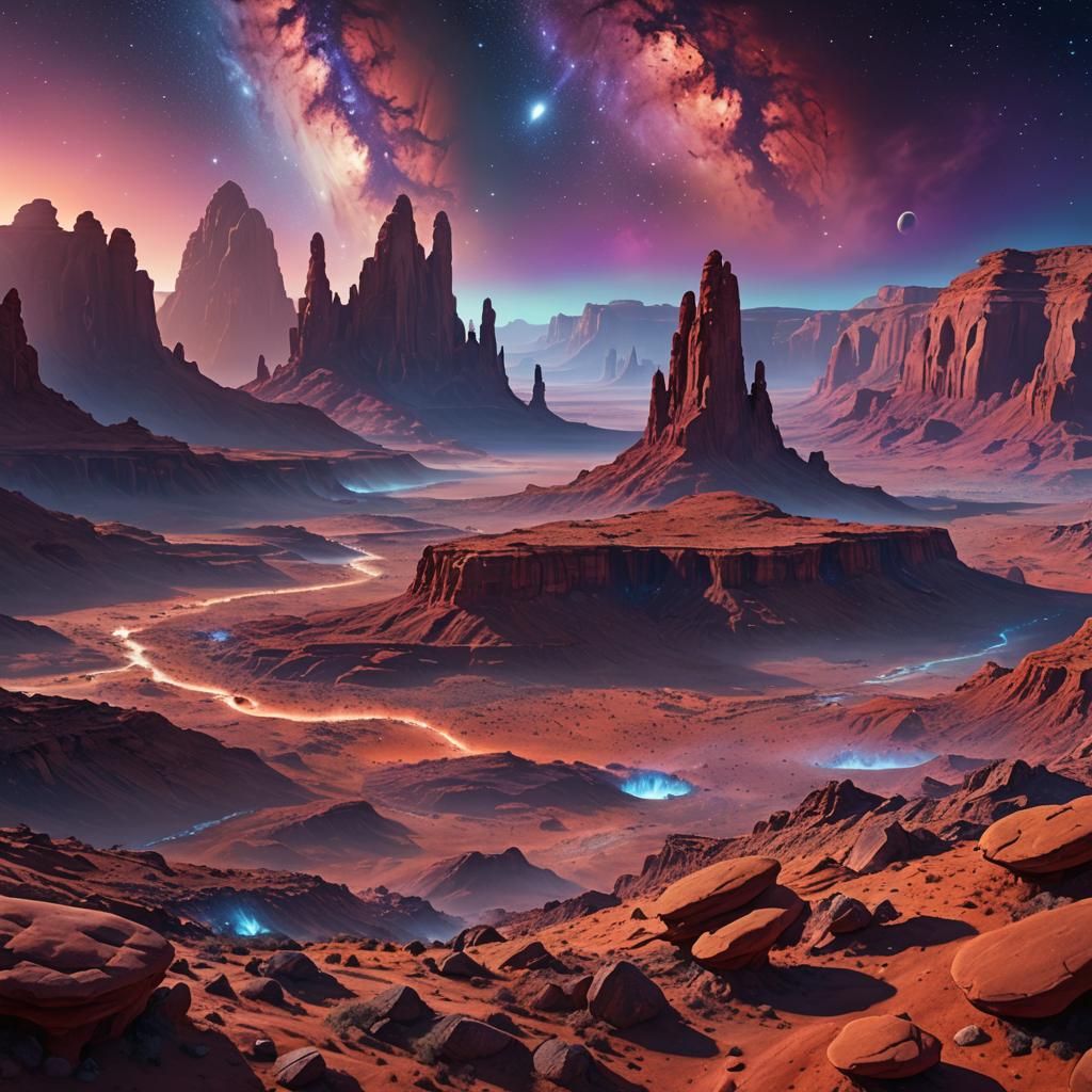 Alien Desert Landscape with Crystalline Structures