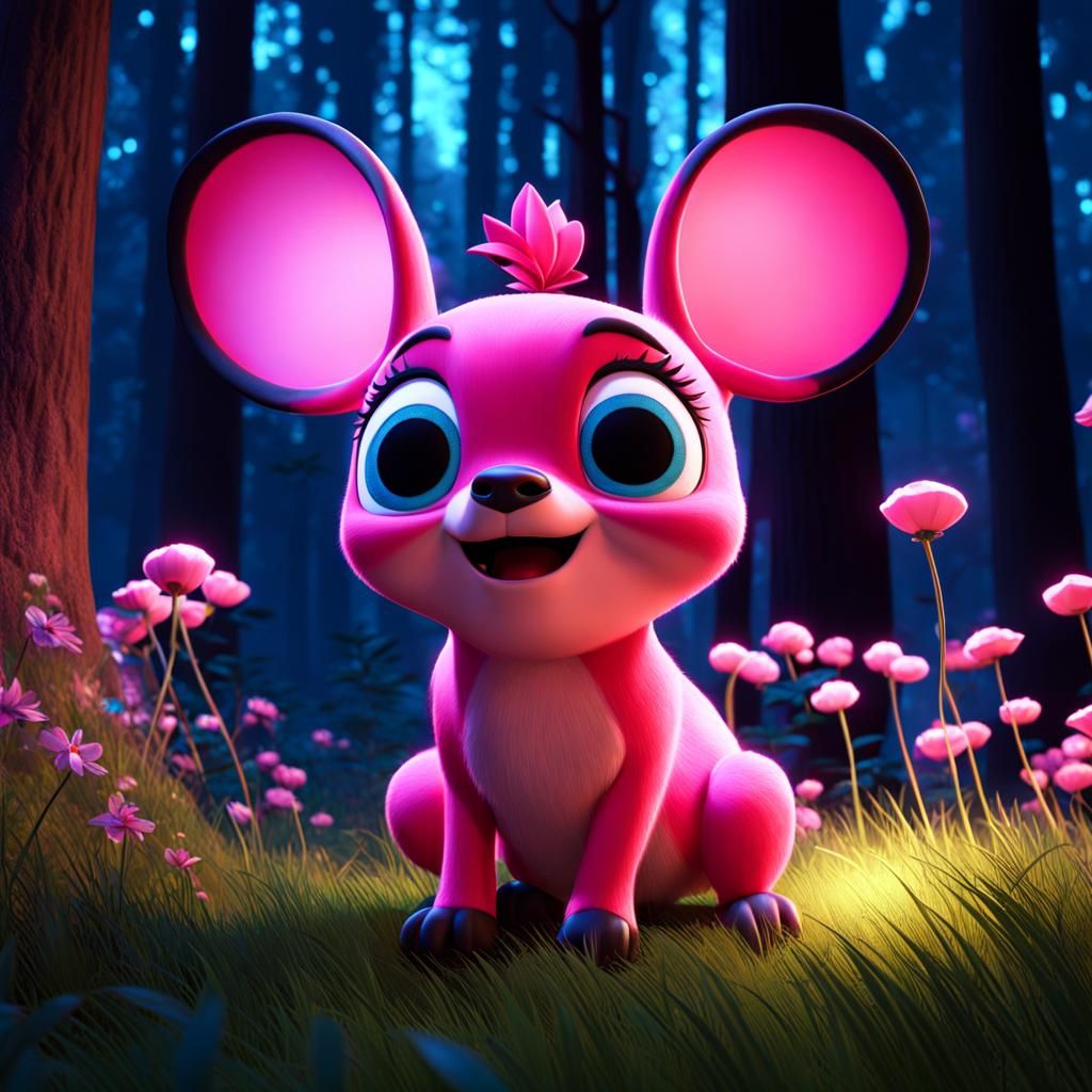 Cherry Tree in Forest at Night: 3D Digital Art