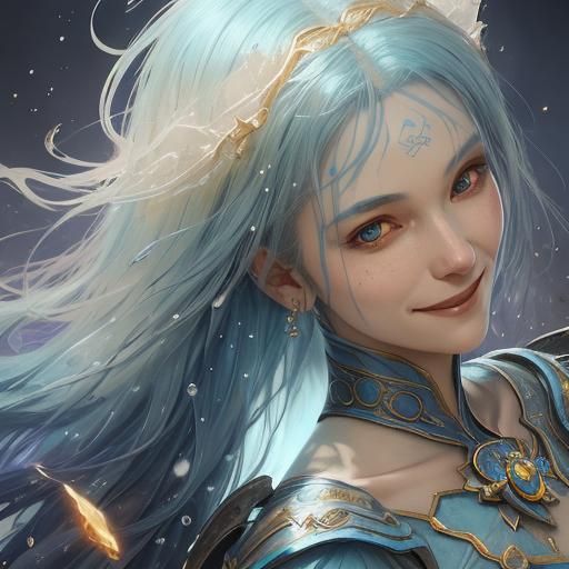 Ethereal Blue-Haired Woman: Detailed Matte Painting