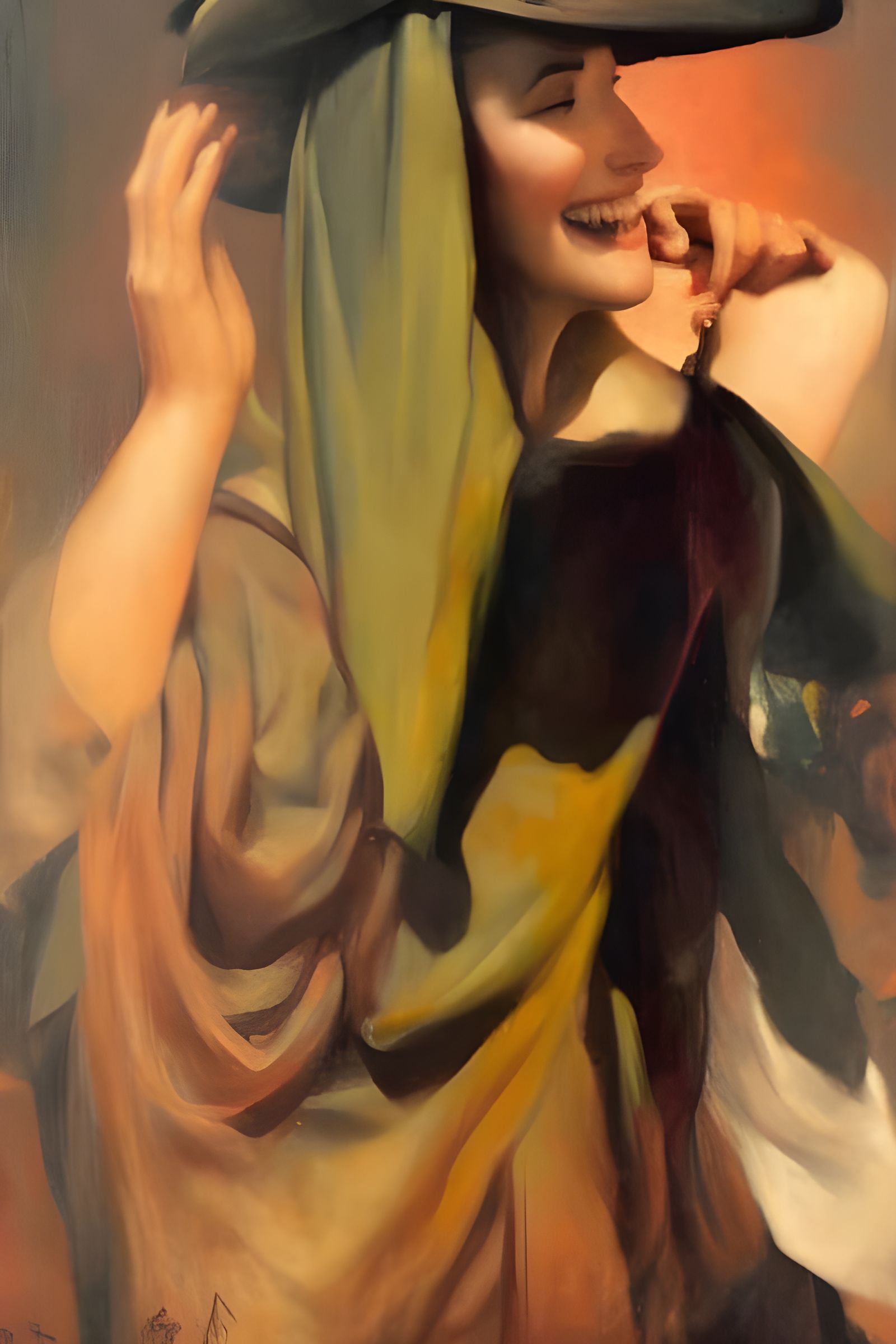 Smiling Woman Driver in Oil Painting Style