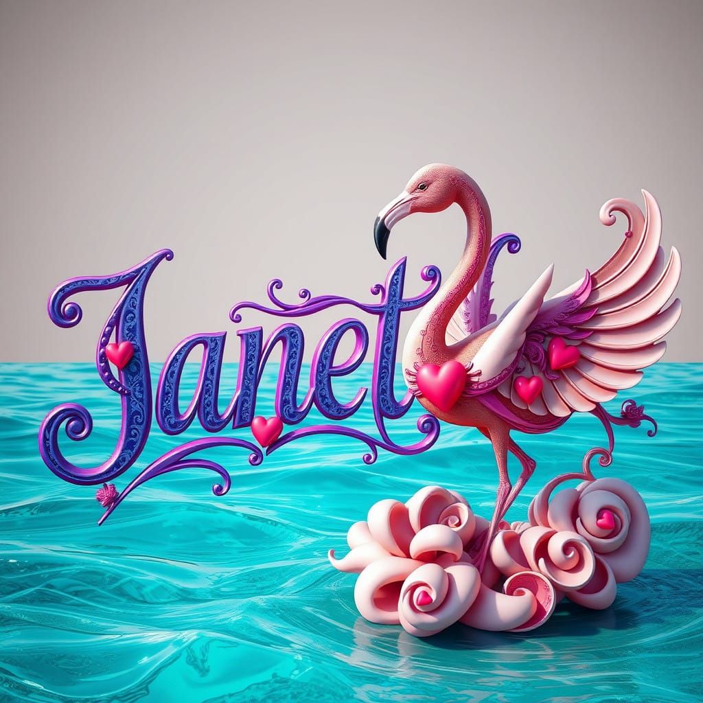 Luxurious 3D Illustration of the Name Janeth in Purple and B...
