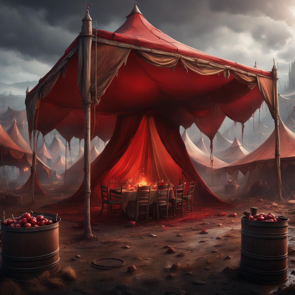 Giant Tent Soaked in Red Juice: Fantasy Concept Art