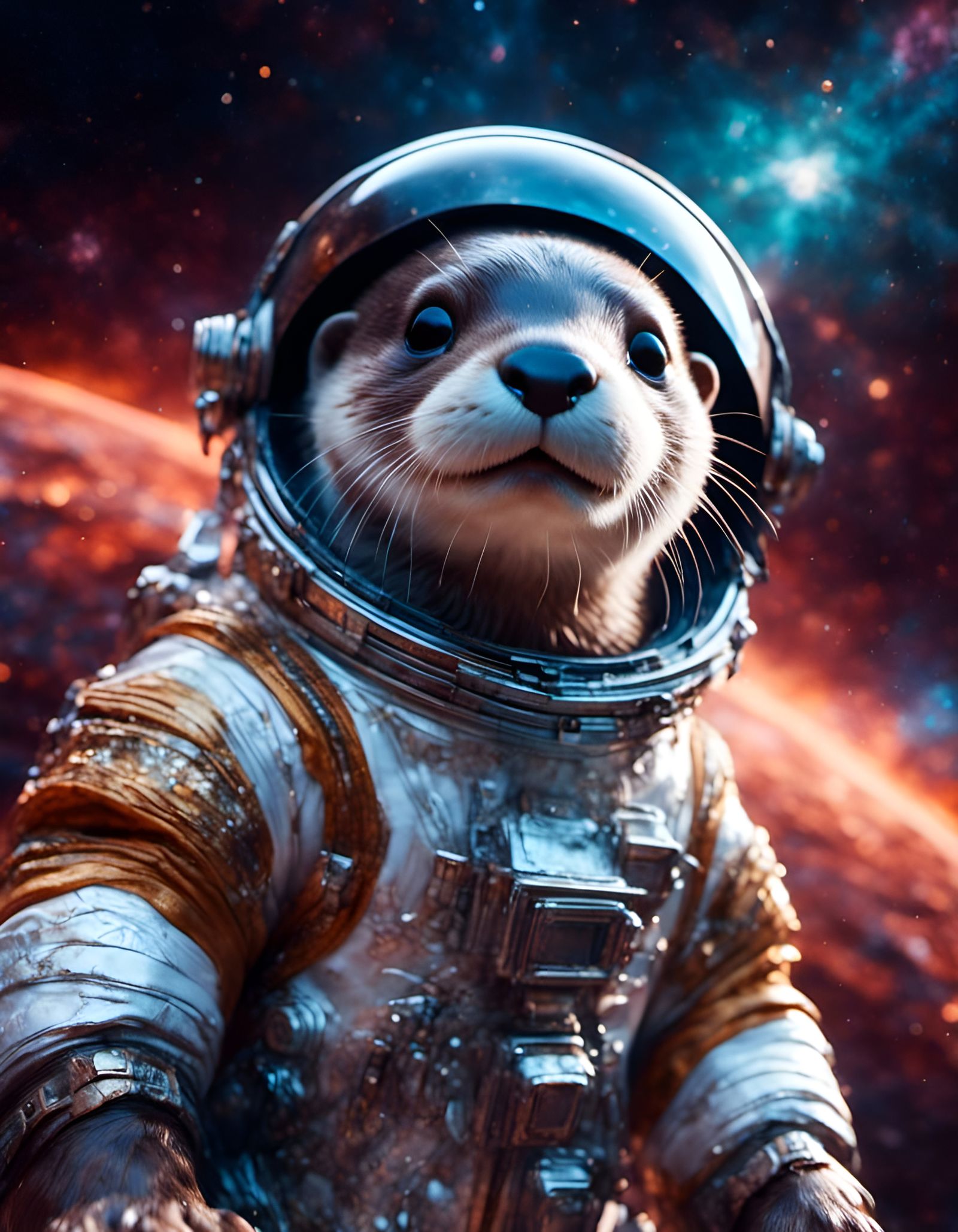 Baby Otter in Spacesuit Among Nebulae