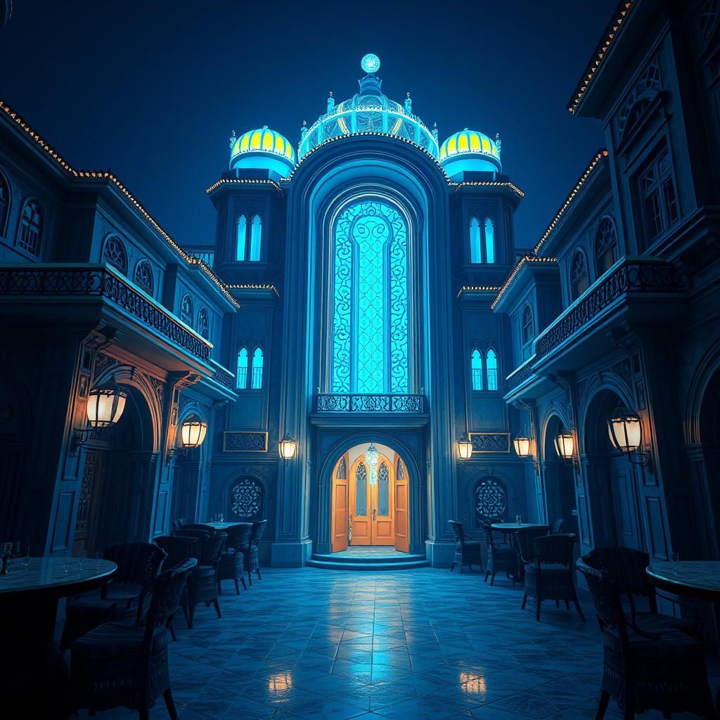 Art Deco Architecture in Blue: A Cinematic Vision