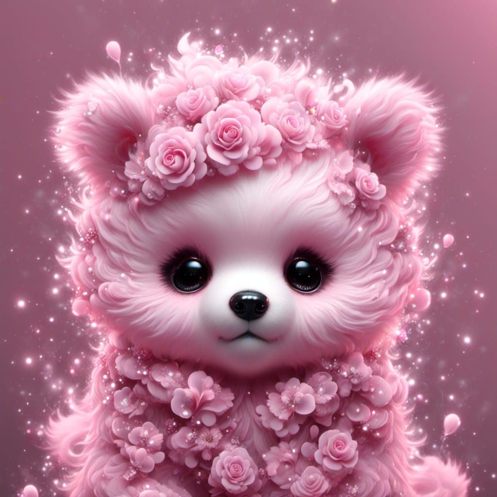 Pastel Pink Chibi Bear Cub Illustration