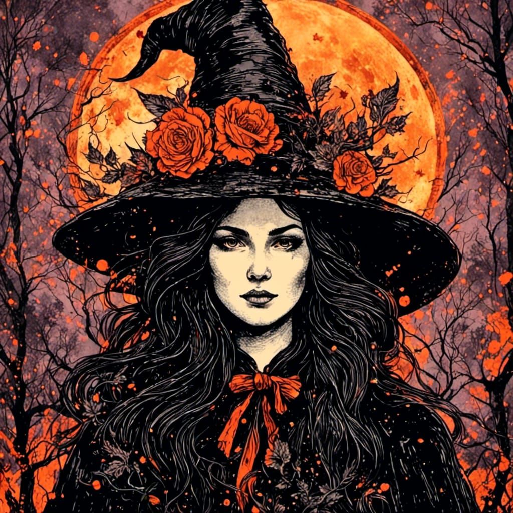 Enchantress in Dark Forest, Digital Art