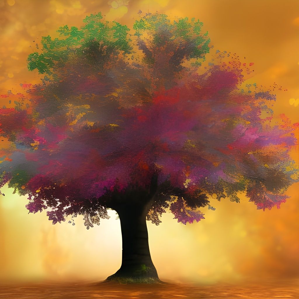 Hyperrealistic Black Oak Tree in Splash Art Style