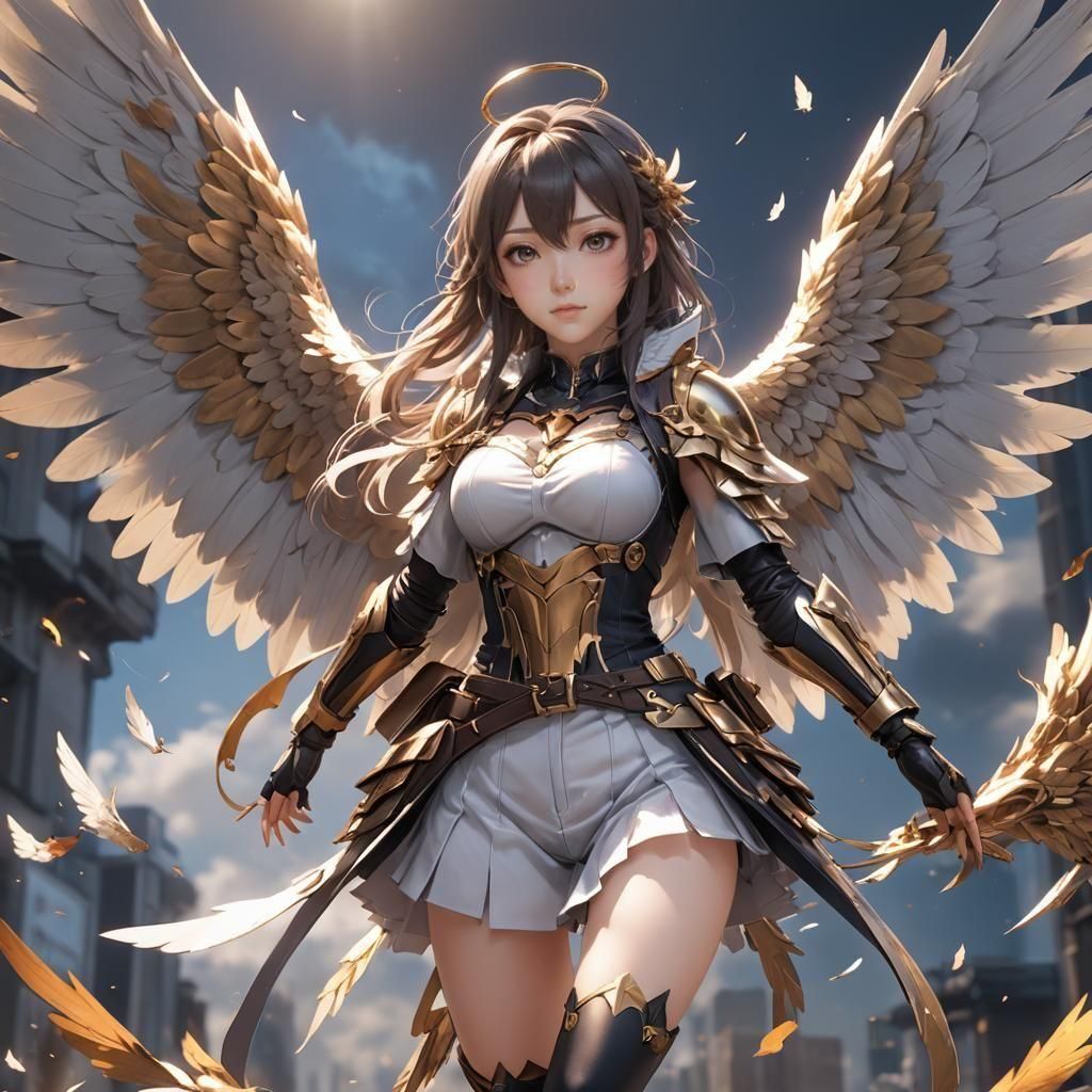 Anime Girl with Wings: Detailed 3D Concept Art