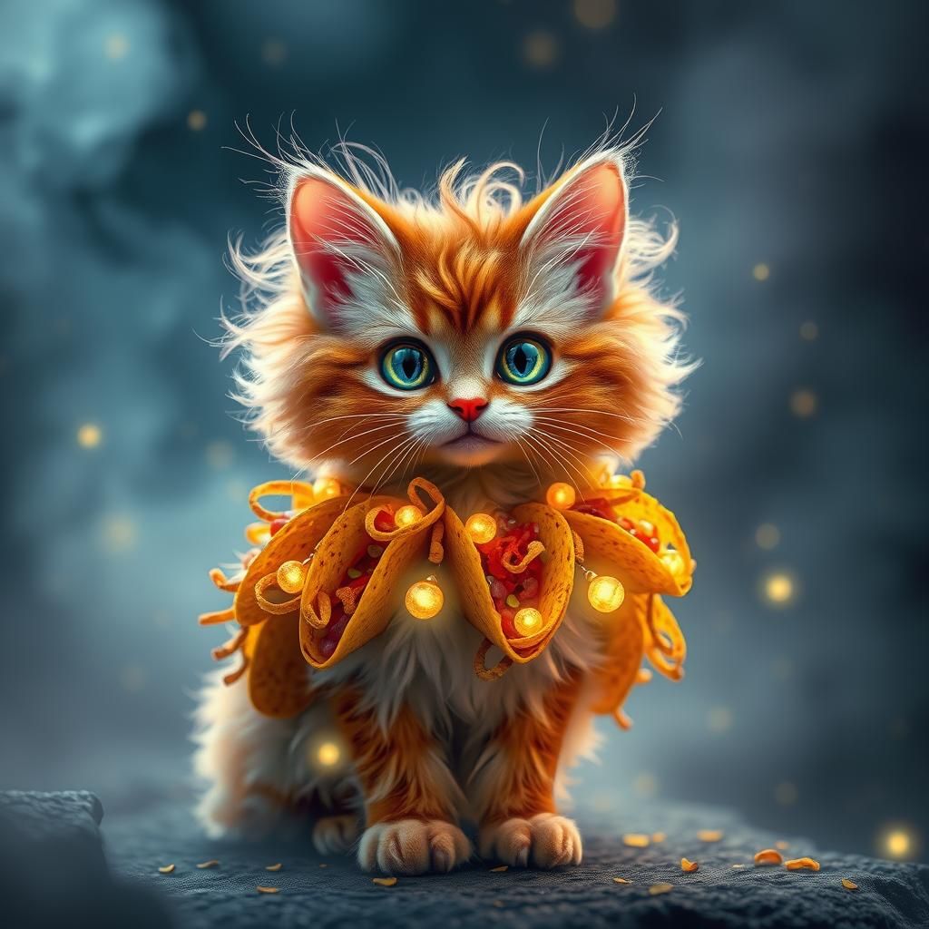 Anthropomorphic Cat in Taco Suit, Digital Art