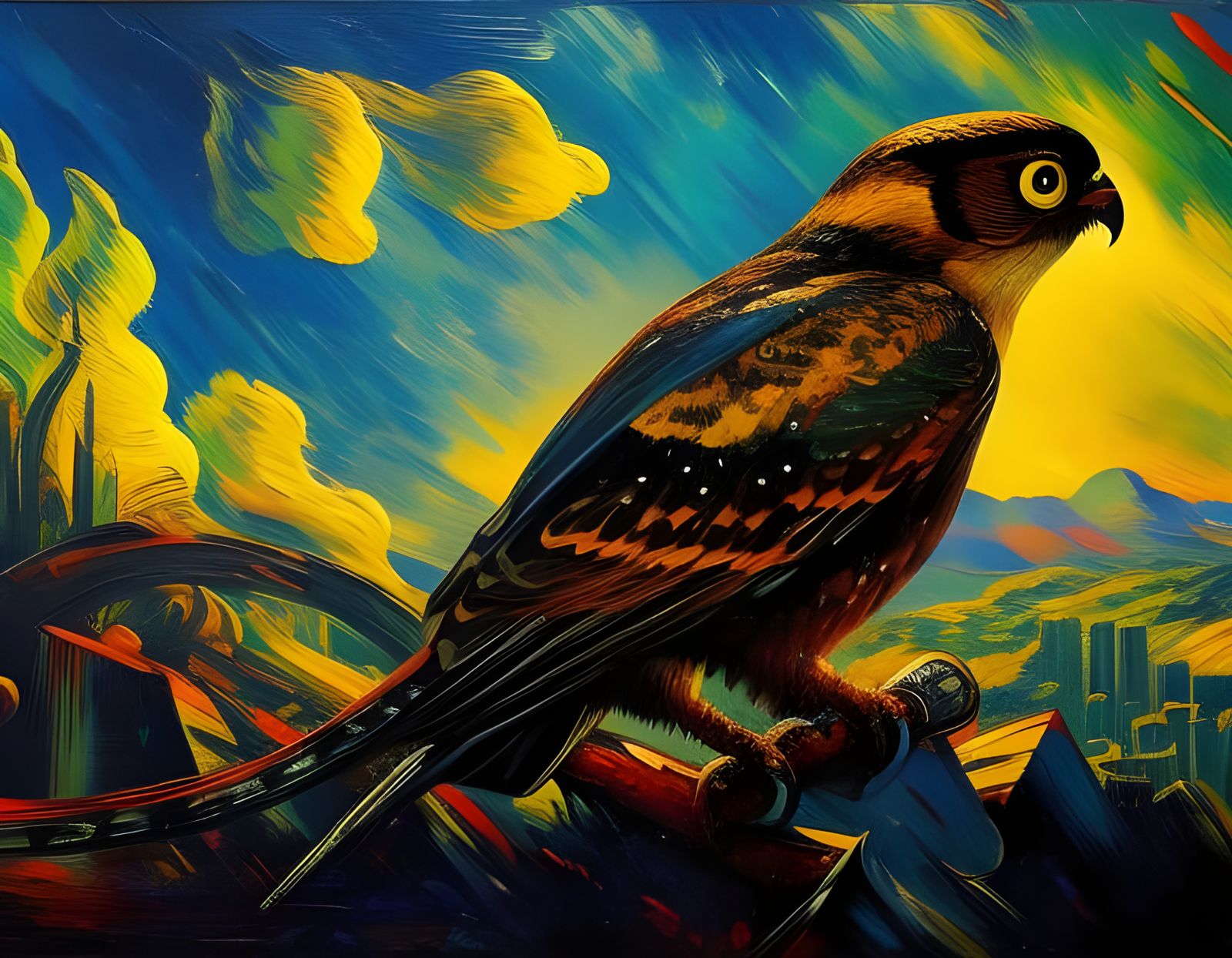 Epic Cyberpunk Owl in Impasto Style
