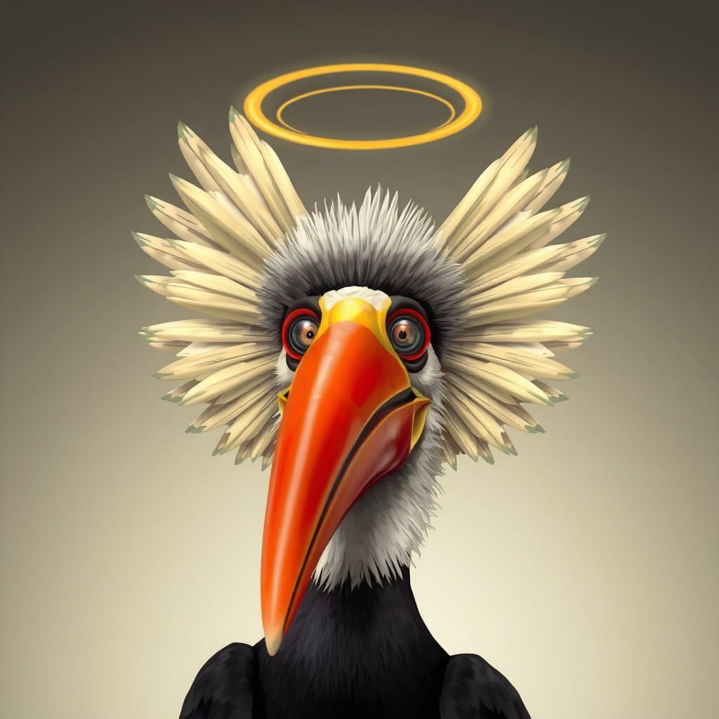 Humorous Biblically Accurate Hornbill with Multiple Beaks