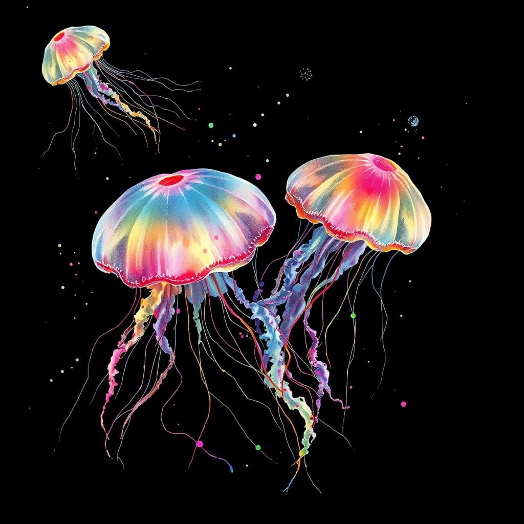 Iridescent Jellyfish in Photorealistic Detail with Ink and W...