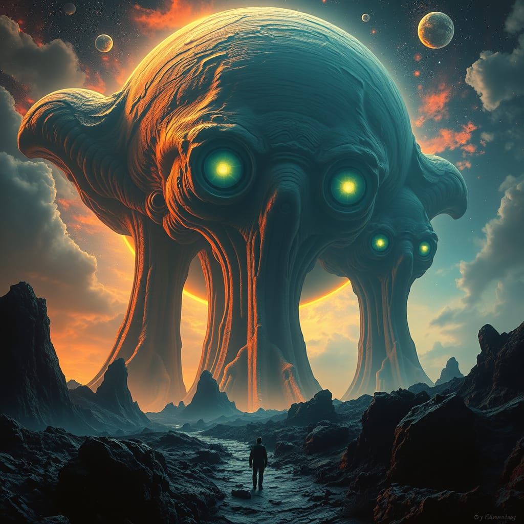 Cosmic Beings Gaze Down on Humanity