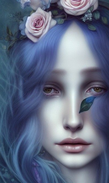 Gothic Witch Portrait with Roses in Watercolor Style