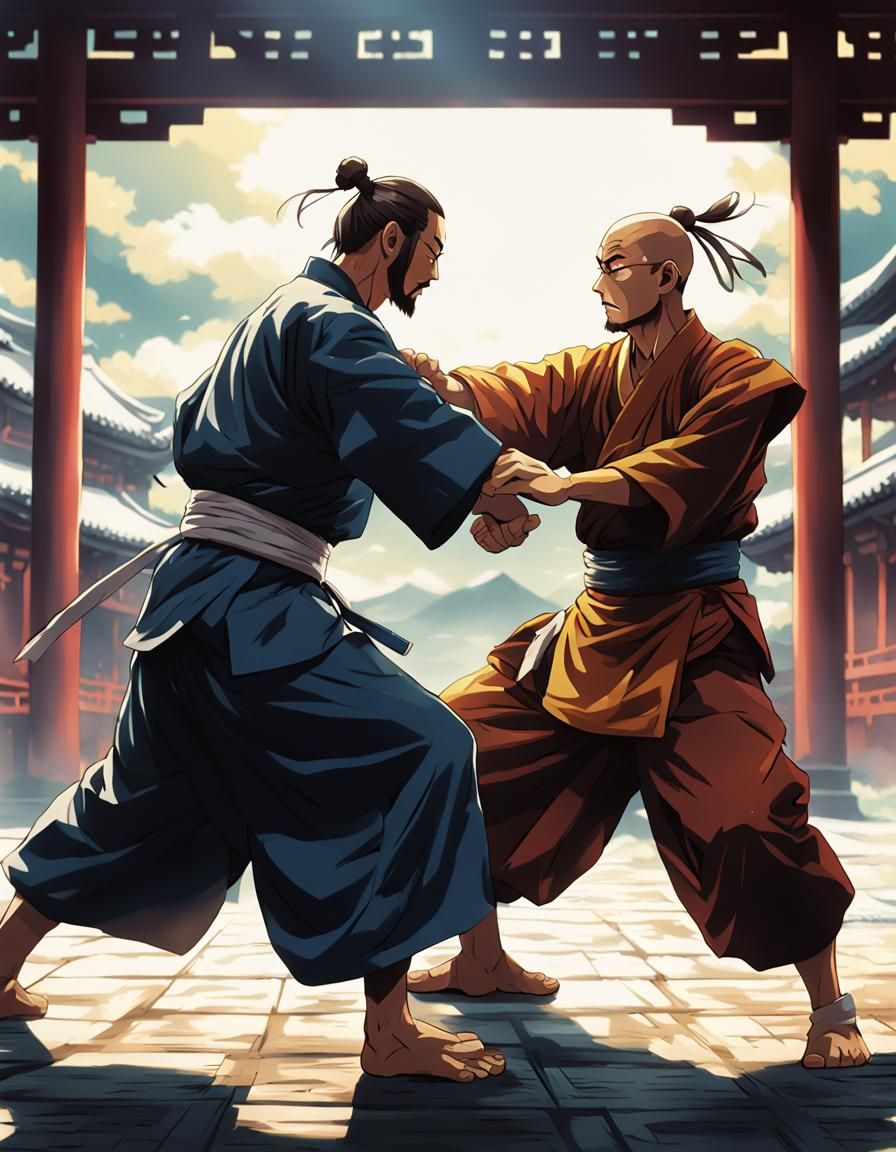 Japanese Monk in Hand-to-Hand Combat, Anime Style