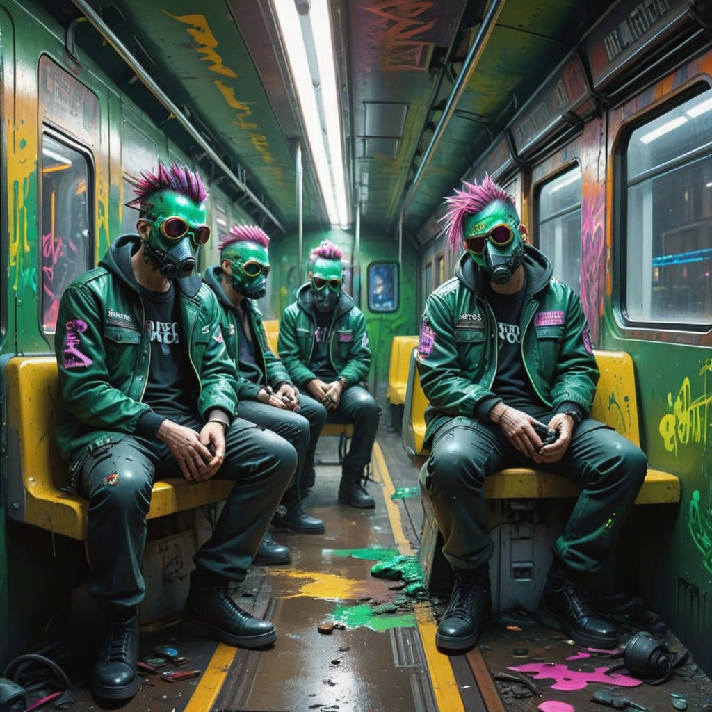 Riotous Locomotive Riders in Neon Synthwave Style