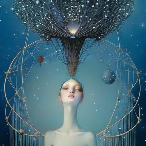 The Starcatcher: Woman Catches Cosmic Stars in Net