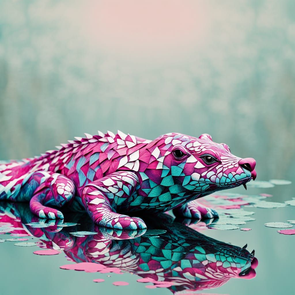 Pink Alligator with Turquoise Scales in Art of Illusion