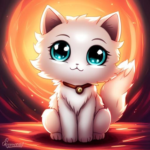 Cute Anime Cat with Sparkling Orb Eyes