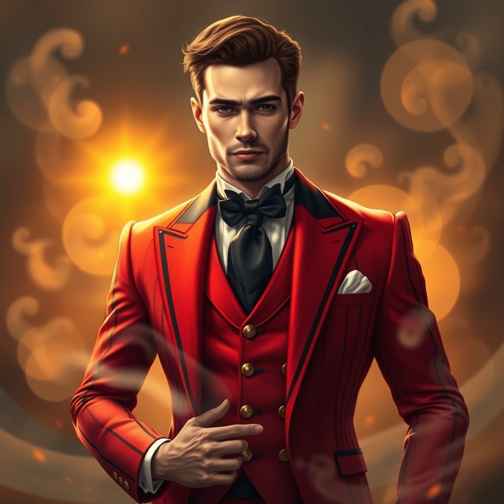 Regal Gentleman in Whimsical Sunset Atmosphere