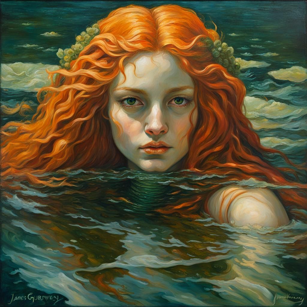Renaissance Mermaid with Orange Hair Oil Painting