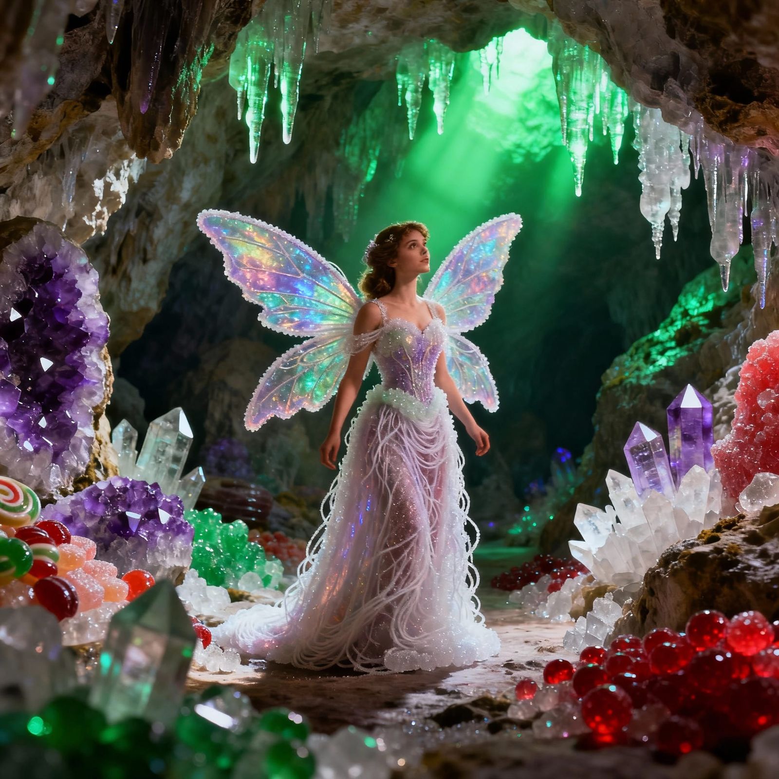 Candy Fairy in Dazzling Rock Candy Cave Cinematic Style