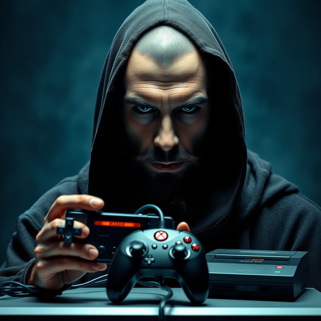 Dark Sorcerer in Hooded Glory, Cyberpunk Gaming Icon