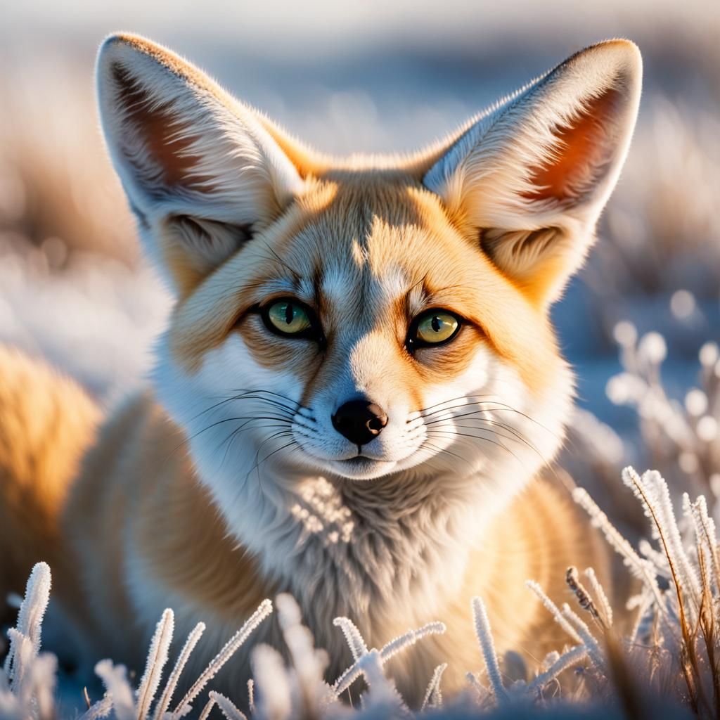 Fennec Fox Portrait in Frosty Field